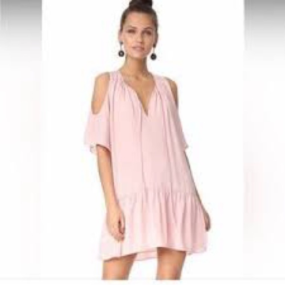 Amanda UpRichard Short Sleeved Tiered Split Neck Dress Pink Size Small